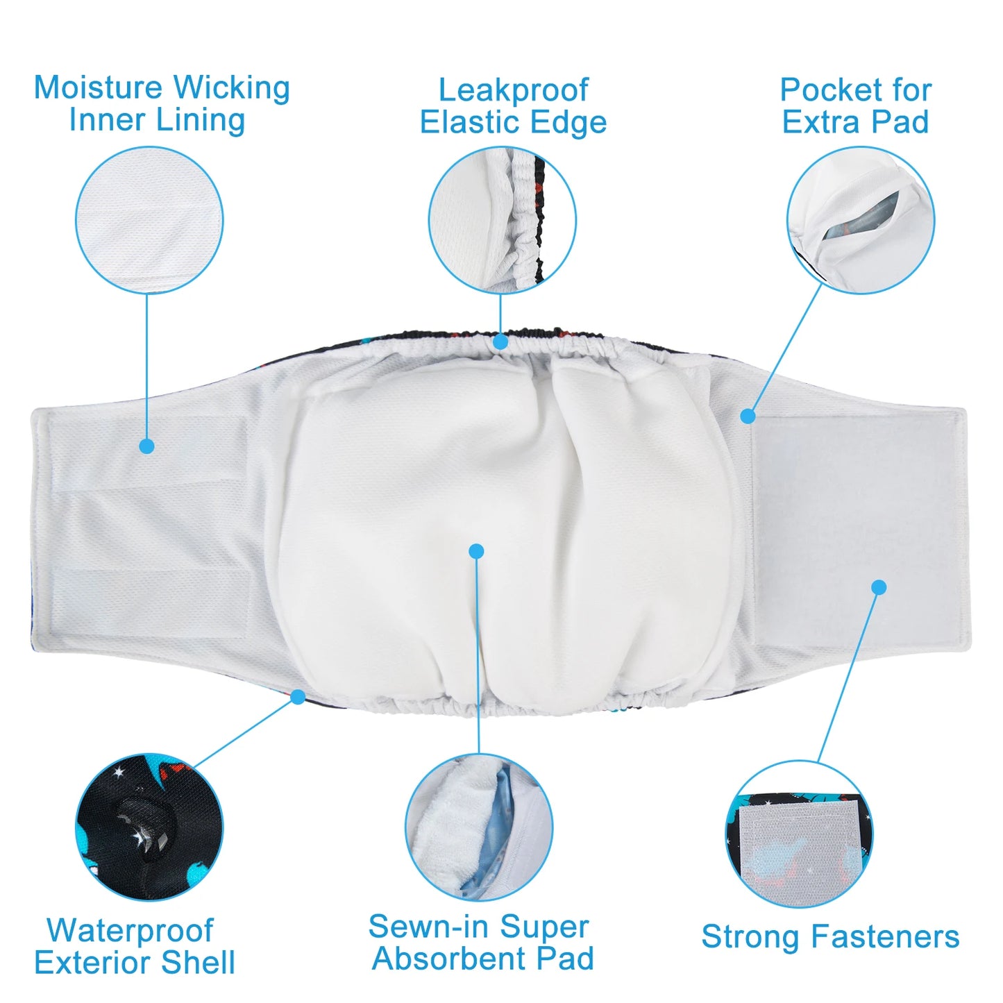 CuteBone™ Reusable Male Dog Diapers (3-Pack)