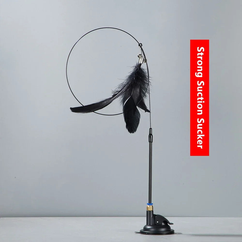 Maison Paw SkyChase™ Cat Teaser Wand – Feather Toy with Bell & Suction Base