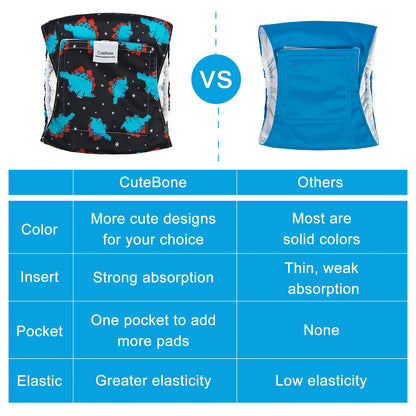CuteBone™ Reusable Male Dog Diapers (3-Pack)