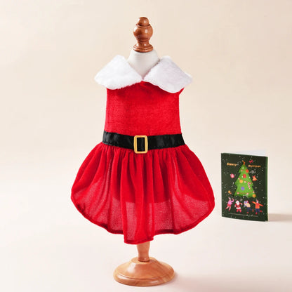 Maison Paw HollyPrincess™ Christmas Pet Dress – Red Holiday Outfit for Small Dogs & Cats