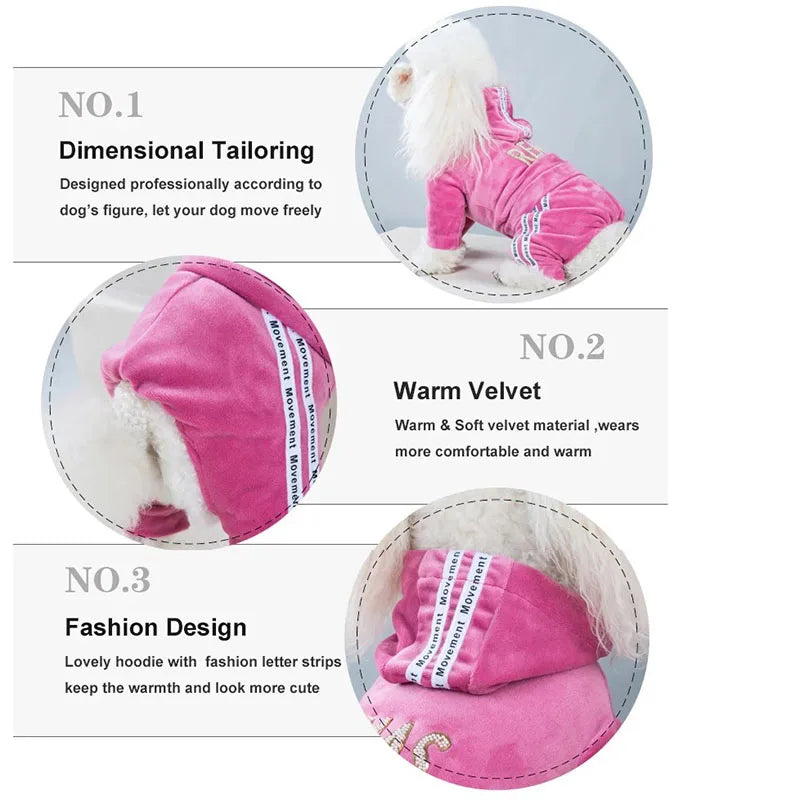 Maison Paw VelvetDream™ Winter Pet Jumpsuit – Soft Fleece Hoodie for Small Dogs & Cats