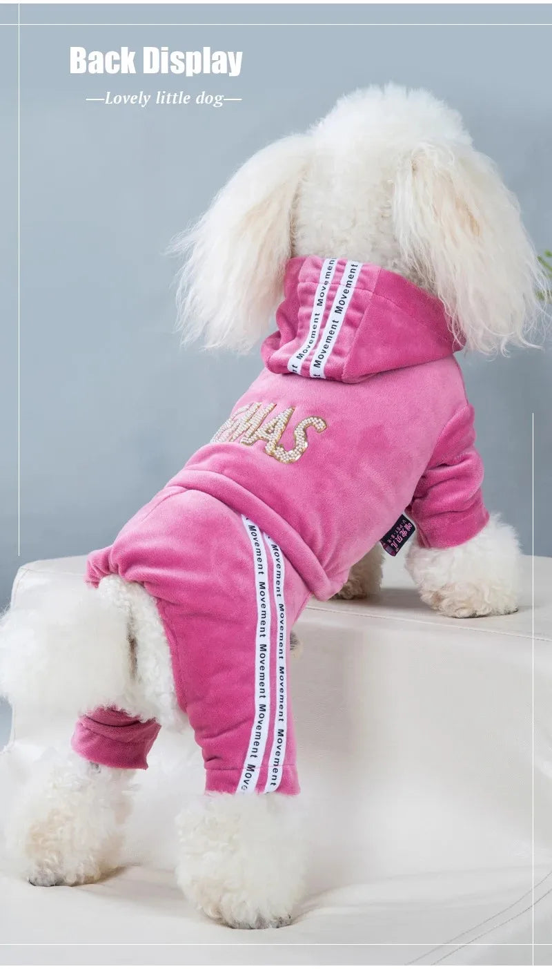 Maison Paw VelvetDream™ Winter Pet Jumpsuit – Soft Fleece Hoodie for Small Dogs & Cats
