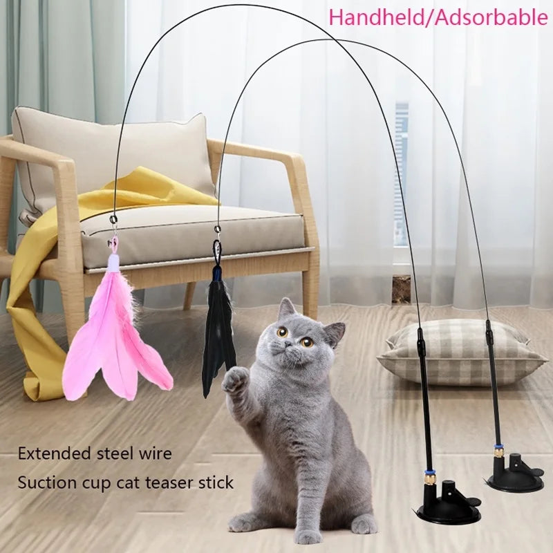 Maison Paw SkyChase™ Cat Teaser Wand – Feather Toy with Bell & Suction Base
