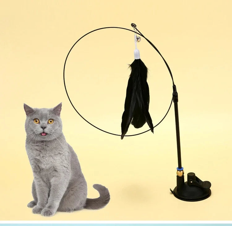 Maison Paw SkyChase™ Cat Teaser Wand – Feather Toy with Bell & Suction Base