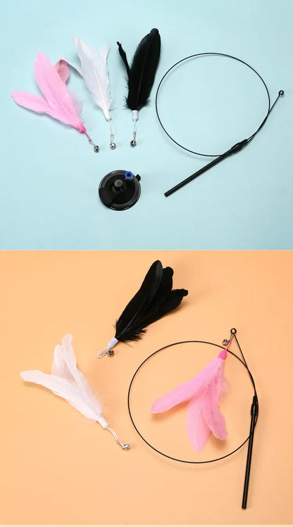 Maison Paw SkyChase™ Cat Teaser Wand – Feather Toy with Bell & Suction Base