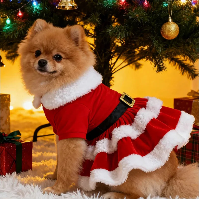 Maison Paw SantaPaws™ Christmas Pet Dress – Festive Holiday Outfit for Dogs & Cats