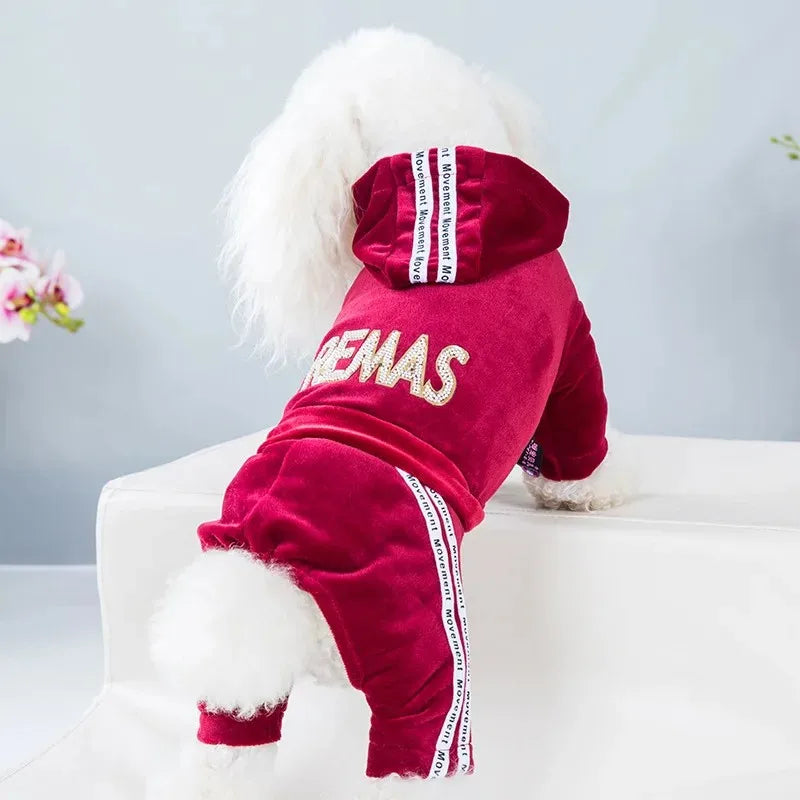 Maison Paw VelvetDream™ Winter Pet Jumpsuit – Soft Fleece Hoodie for Small Dogs & Cats